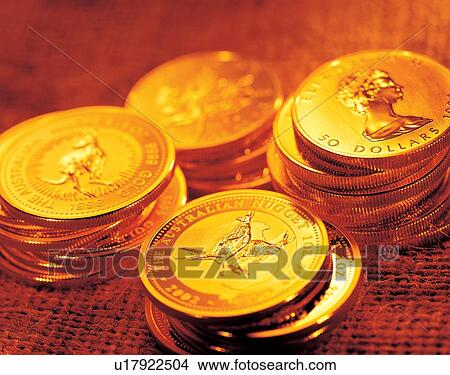 Picture - indoor, international, pile, gold, account. Fotosearch