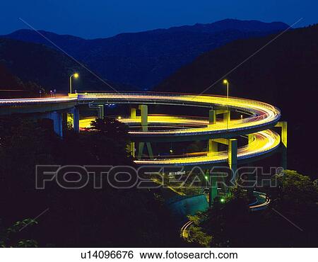 the Illuminated Kawazu-loop-bridge, Surrounded By Several Mountains, Shizuoka Prefecture, Japan, Long Exposure View Large Photo Image Stock Photograph - the Illuminated Kawazu-loop-bridge, Surrounded By Several Mountains, Shizuoka Prefecture, Japan, Long Exposure. Fotosearch
