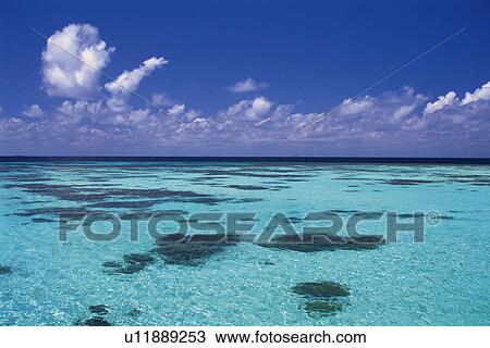 Stock Image -  a Clear and Light Blue-colored Ocean Under a Blue Sky, Maldives, Micronesia. Fotosearch