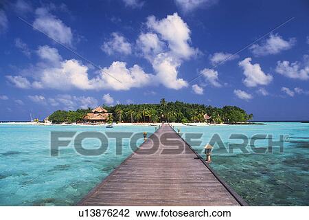 a Wooden Boardwalk Heading to the Island, Surrounded By the Clear Ocean, Front View, Far View, Maldives, Micronesia View Large Photo Image Stock Image - a Wooden Boardwalk Heading to the Island, Surrounded By the Clear Ocean, Front View, Far View, Maldives, Micronesia. Fotosearch