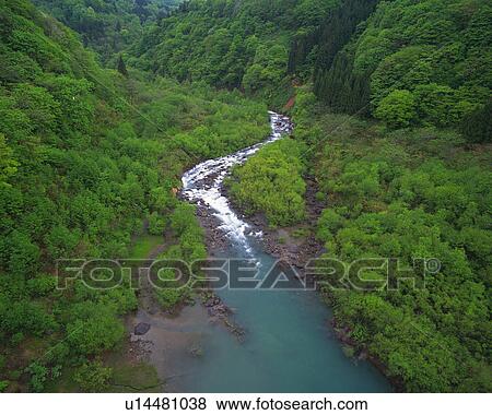 a Canyon and a Waterfall, Surrounded By a Green Environment, High Angle View, Akita Prefecture, Japan View Large Photo Image Stock Photo - a Canyon and a Waterfall, Surrounded By a Green Environment, High Angle View, Akita Prefecture, Japan. Fotosearch
