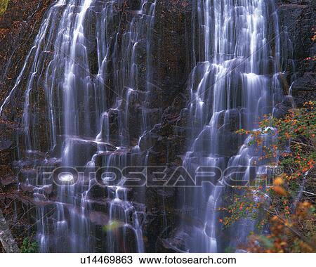 Stock Image -  a Couple of Waterfalls, High Angle View, Long Exposure. Fotosearch