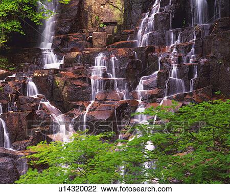 a Huge Waterfall With Several Green Leaves, In Front, Front View, Long Exposure View Large Photo Image Stock Image - a Huge Waterfall With Several Green Leaves, In Front, Front View, Long Exposure. Fotosearch
