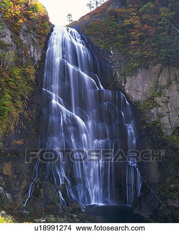 a Waterfall Surrounded By Huge Rocks, Low Angle View, Long Exposure View Large Photo Image Picture - a Waterfall Surrounded By Huge Rocks, Low Angle View, Long Exposure. Fotosearch