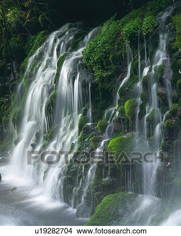a Waterfall, Surrounded By Shrubberies, Side View, Long Exposure View Large Photo Image Picture - a Waterfall, Surrounded By Shrubberies, Side View, Long Exposure. Fotosearch