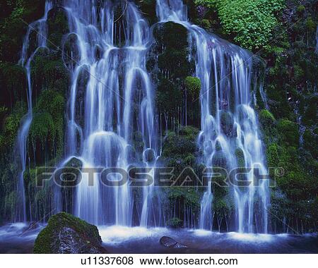 a Waterfall, Surrounded By Rocks Covered With Moss, Front View, Long Exposure View Large Photo Image Stock Photo - a Waterfall, Surrounded By Rocks Covered With Moss, Front View, Long Exposure. Fotosearch