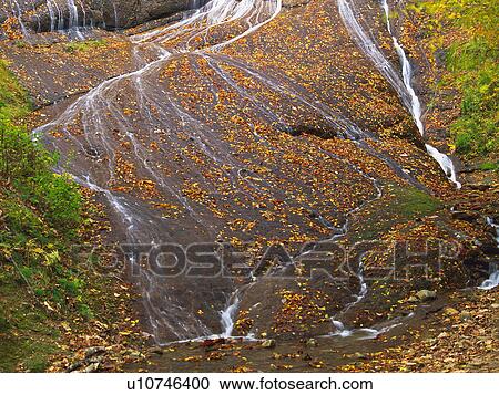 a Waterfall With Several Red-colored Leaves, Spreading Across the Surface, High Angle View, Akita Prefecture, Japan View Large Photo Image Stock Image - a Waterfall With Several Red-colored Leaves, Spreading Across the Surface, High Angle View, Akita Prefecture, Japan. Fotosearch