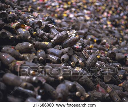 Stock Image - Bottles for recycling in plastic boxes, high angle view, Full Frame. Fotosearch