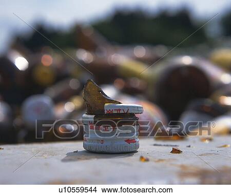 Picture - Close up of rusted drink cap, high angle view, Differential Focus. Fotosearch