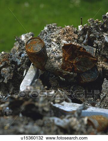 Stock Image - Close up of scrap irons and woods, high angle view. Fotosearch