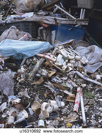 Stock Image - Pile of garbage, high angle view. Fotosearch