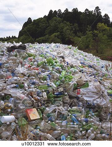 Stock Image - Plastic bottles for recycling, high angle view. Fotosearch
