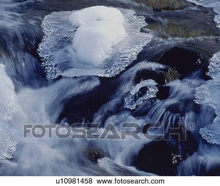 Water Flow of the River in Winter, Close Up View Large Photo Image Stock Photo - Water Flow of the River in Winter, Close Up. Fotosearch