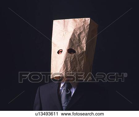 A businessman with paper bag covering head, Front View View Large Photo Image Stock Image - A businessman with paper bag covering head, Front View. Fotosearch