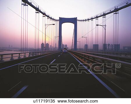 Stock Photography -  a Highway Under a Light Purple Sky, Front View. Fotosearch