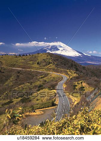 Picture -  a Little Mountain Path Leading to the Mt. Fuji, High Angle View, Kanagawa Prefecture, Japan. Fotosearch