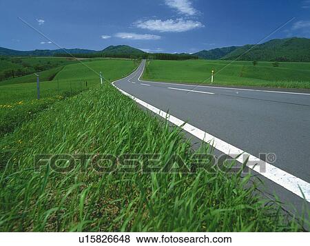 Stock Photo -  a Little Mountain Path, Surrounded By a Huge Flat Grass Land. Fotosearch