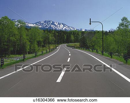 Stock Photograph -  a Mountain Path, With Several Trees on the Sides, heading to a Mountain, Front View. Fotosearch