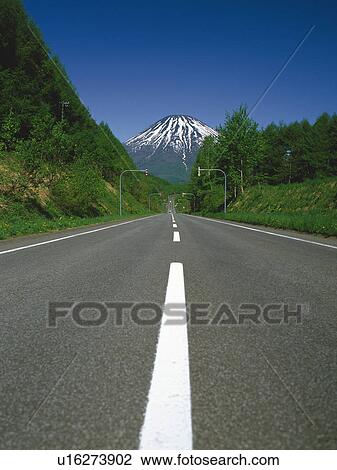Stock Image -  a Mountain Path With the Mt. Fuji Visual In Front, Front View, . Fotosearch