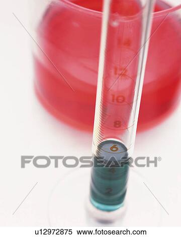 Stock Photography - Red and Green Liquid in Separate Glass Bins, High Angle View, Differential Focus. Fotosearch