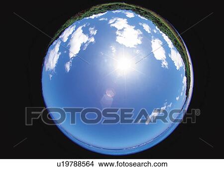 a Blue Sky, the Shining Sun and Several Clouds in Form as a Ball, Fish Eye, Lens Flare View Large Photo Image Picture - a Blue Sky, the Shining Sun and Several Clouds in Form as a Ball, Fish Eye, Lens Flare. Fotosearch