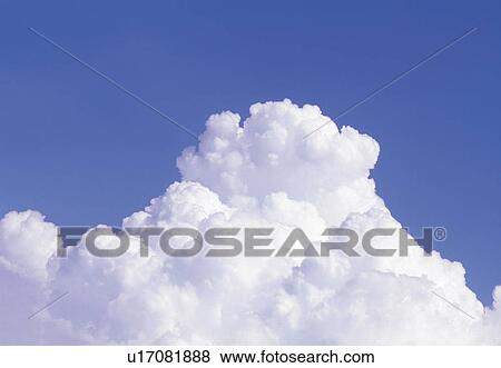 Stock Photo -  a Cumulus Cloud Under a Blue Sky, Low Angle View. Fotosearch