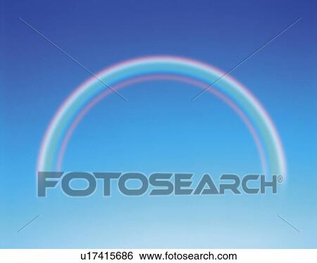 Stock Photograph -  a Rainbow In the Middle of a Blue Sky, Front View, CG. Fotosearch