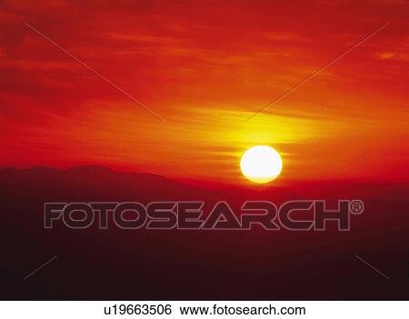 a Sunset, the Sky Red From the Colors of the Sun, Front View View Large Photo Image Stock Photograph - a Sunset, the Sky Red From the Colors of the Sun, Front View. Fotosearch