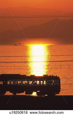 Stock Photo - Biwa Lake and Local Train. Fotosearch