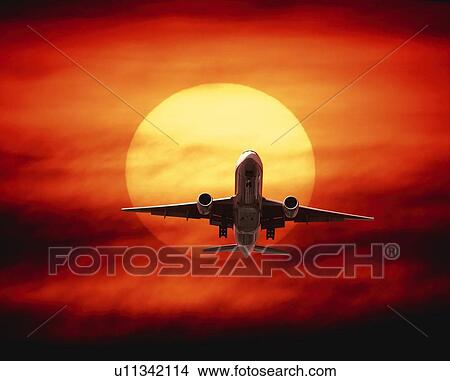 Sun and Airplane View Large Photo Image Picture - Sun and Airplane. Fotosearch