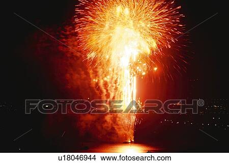 Fireworks exploding in sky, long exposure View Large Photo Image Picture - Fireworks exploding in sky, long exposure. Fotosearch