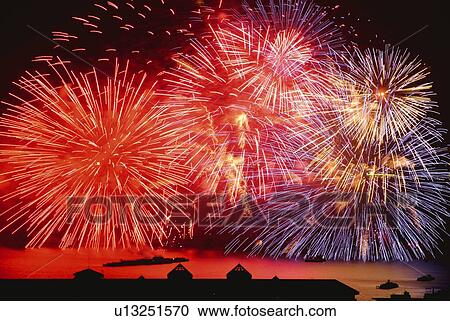 Fireworks exploding in sky, long exposure View Large Photo Image Stock Image - Fireworks exploding in sky, long exposure. Fotosearch