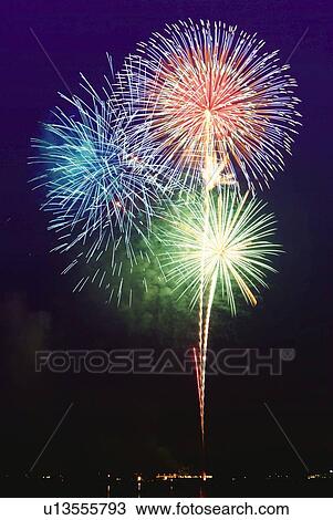 Fireworks exploding in sky, long exposure View Large Photo Image Stock Image - Fireworks exploding in sky, long exposure. Fotosearch