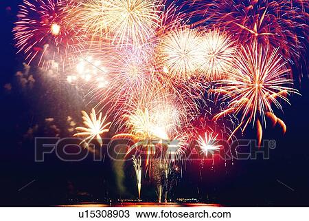 Fireworks exploding in sky, long exposure View Large Photo Image Stock Image - Fireworks exploding in sky, long exposure. Fotosearch