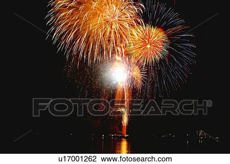 Fireworks exploding in sky, long exposure View Large Photo Image Stock Image - Fireworks exploding in sky, long exposure. Fotosearch