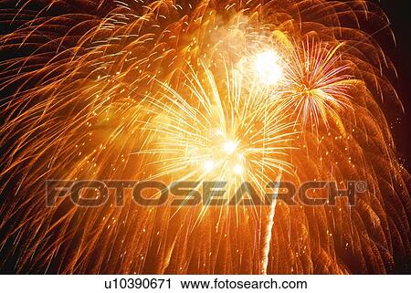 Fireworks exploding in sky, low angle view, long exposure View Large Photo Image Stock Image - Fireworks exploding in sky, low angle view, long exposure. Fotosearch