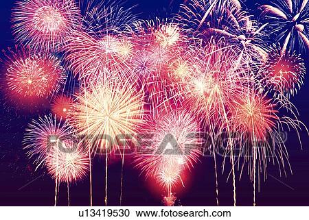 Fireworks exploding in sky, low angle view, long exposure View Large Photo Image Stock Image - Fireworks exploding in sky, low angle view, long exposure. Fotosearch