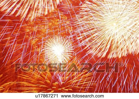 Fireworks exploding in sky, low angle view, long exposure View Large Photo Image Stock Image - Fireworks exploding in sky, low angle view, long exposure. Fotosearch