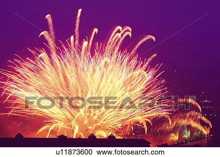 Fireworks exploding on the sea, blurred motion, long exposure View Large Photo Image Stock Image - Fireworks exploding on the sea, blurred motion, long exposure. Fotosearch