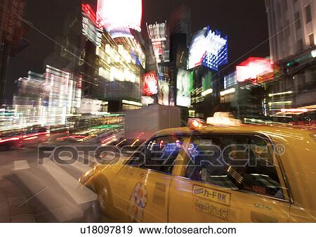 Stock Photo - Building, Car, City, Dark, Glow Sign. Fotosearch