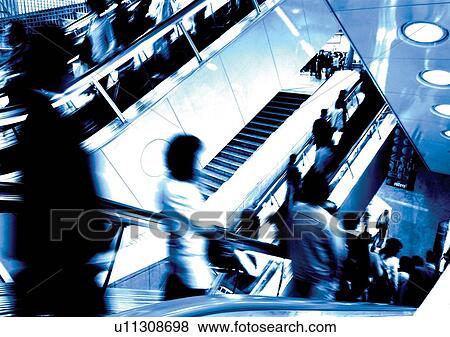Stock Photo - Carrying, Holding, Moving Up, Escalator, Indoor. Fotosearch