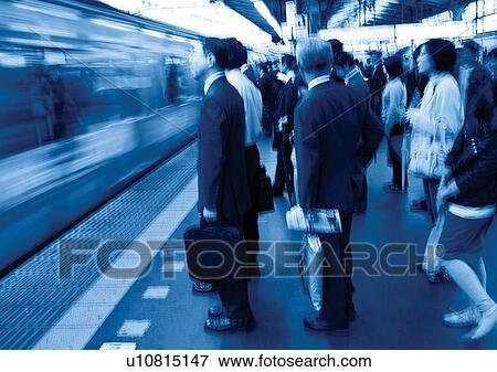 Stock Photo - Formal Clothing, Commuter, Day, Part Of, Railroad Car, Railway Platform. Fotosearch