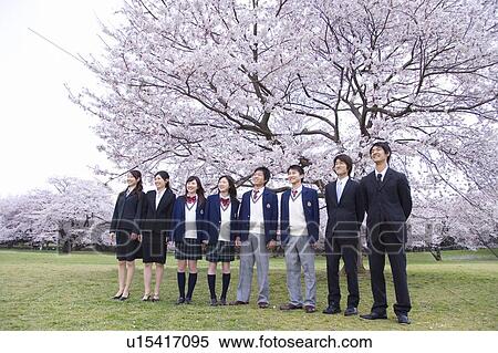Stock Photography - Students and New Business People Lining Up, Front View, Full Length, . Fotosearch