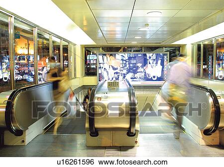 Blurred Motion, Escalators, Illuminated, Indoor View Large Photo Image Stock Photograph - Blurred Motion, Escalators, Illuminated, Indoor. Fotosearch