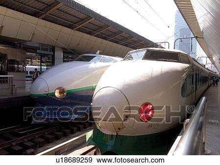 Stock Photo - Bullet Train, Commuters, Day, Engine, Head Lights, High Speed Train. Fotosearch