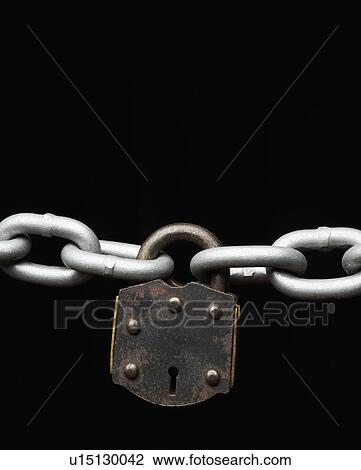 Stock Image - Padlock on Chain. Fotosearch