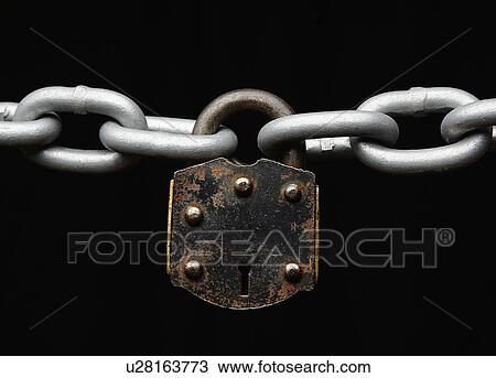 Stock Image - Padlock on Chain. Fotosearch