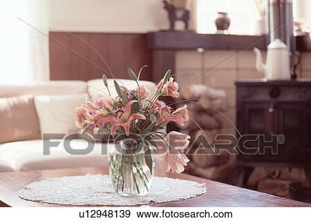 Stock Photo - Vase Of Flowers On Table. Fotosearch