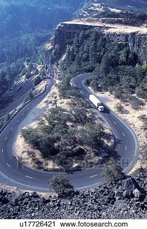 Semi Truck Headed For Hairpin Curve Stock Image U17726421