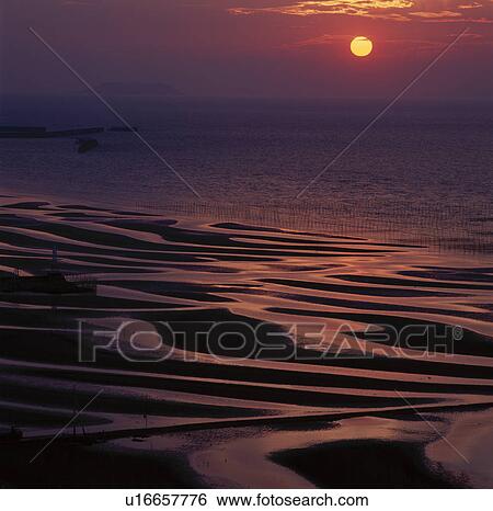 Sunset Over Ariake Sea View Large Photo Image Stock Photograph - Sunset Over Ariake Sea. Fotosearch